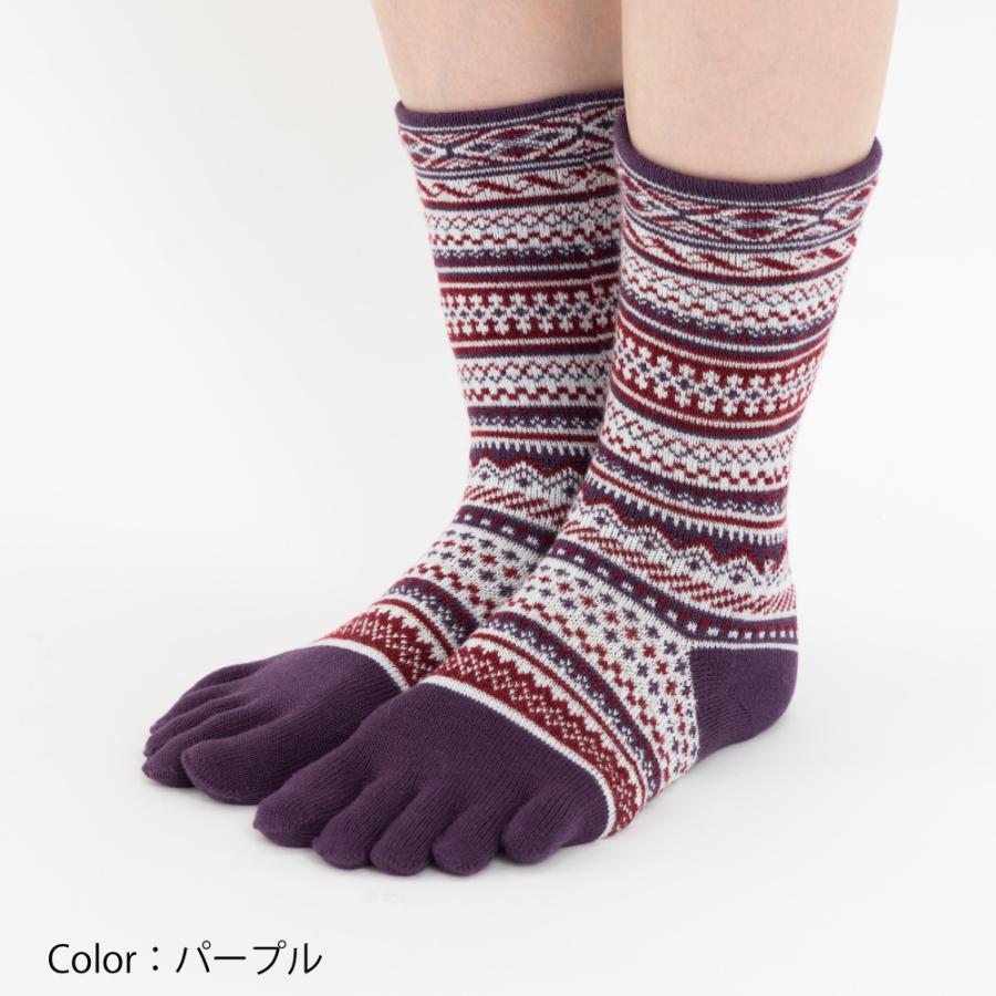 5本指ソックス クルー丈 22-24cm ジャカード ウール混 40893 日本製 五本指 靴下 レディース 暖かい |  | 09