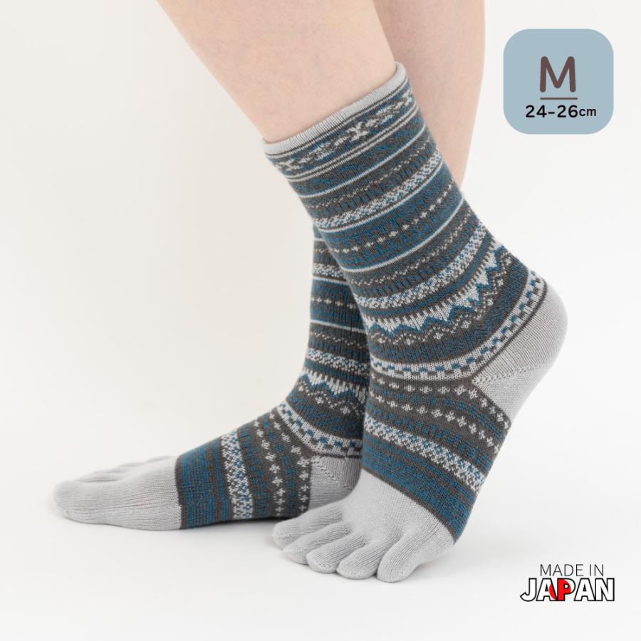 5本指ソックス クルー丈 24-26cm ジャカード ウール混 40893 日本製 5本指靴下 レディース メンズ 暖かい | 