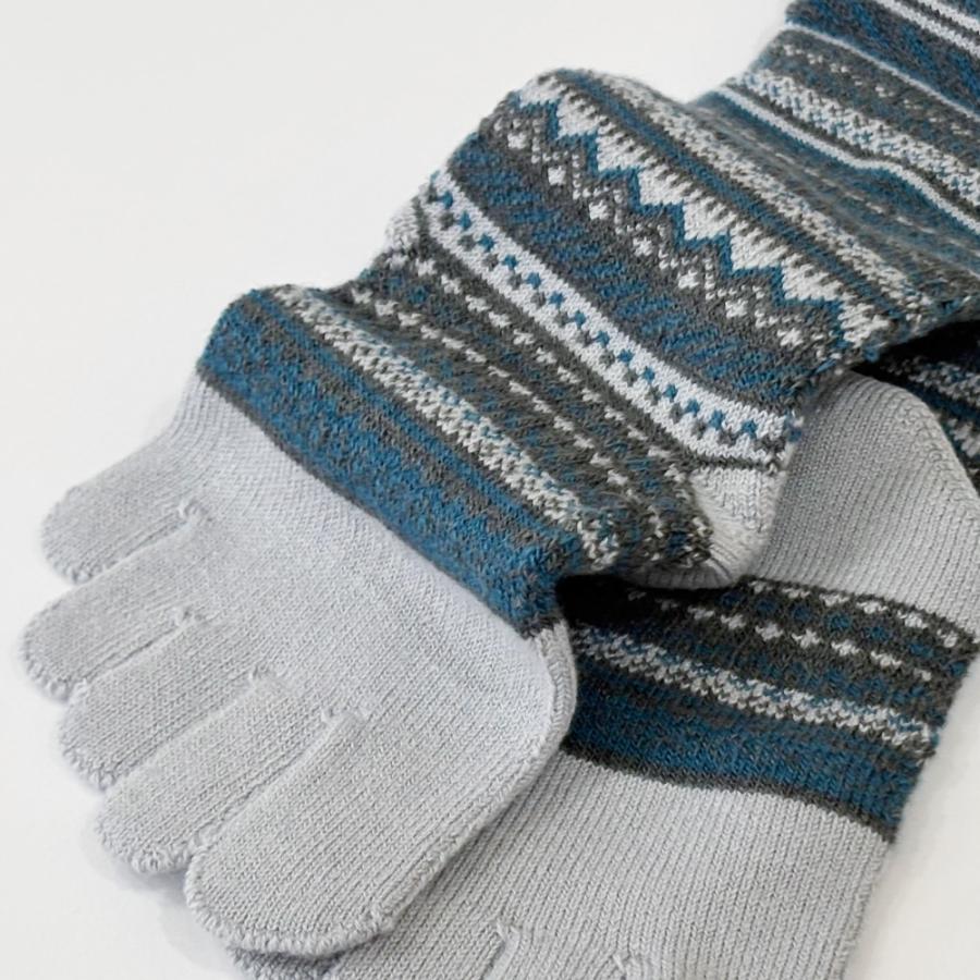 5本指ソックス クルー丈 24-26cm ジャカード ウール混 40893 日本製 5本指靴下 レディース メンズ 暖かい |  | 04