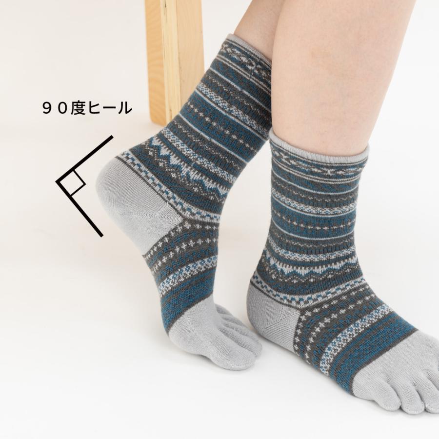 5本指ソックス クルー丈 24-26cm ジャカード ウール混 40893 日本製 5本指靴下 レディース メンズ 暖かい |  | 03