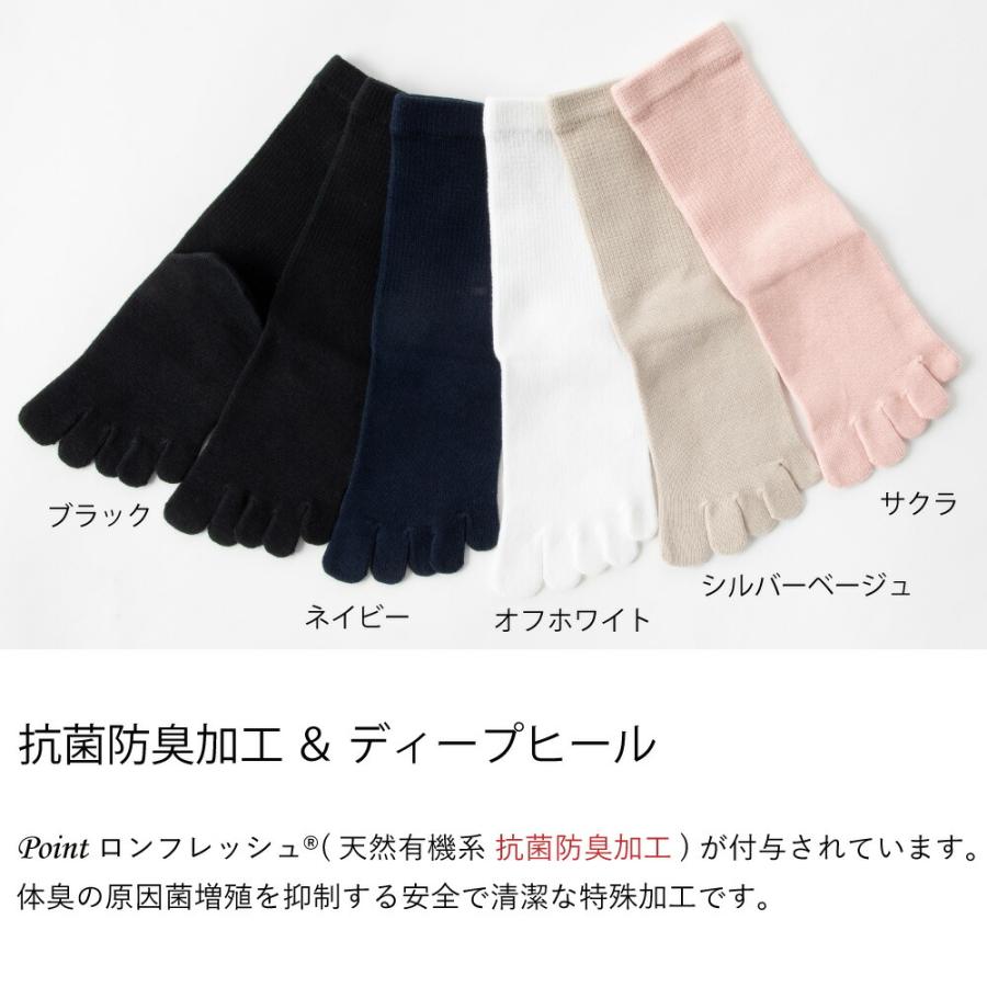 送料当社負担 5本指ソックス 20-22cm 22-24cm 3足セット ベーシック クルー 10753/100133p 抗菌防臭加工 ディープヒール レディース キッズ 日本製 五本指靴下 |  | 05