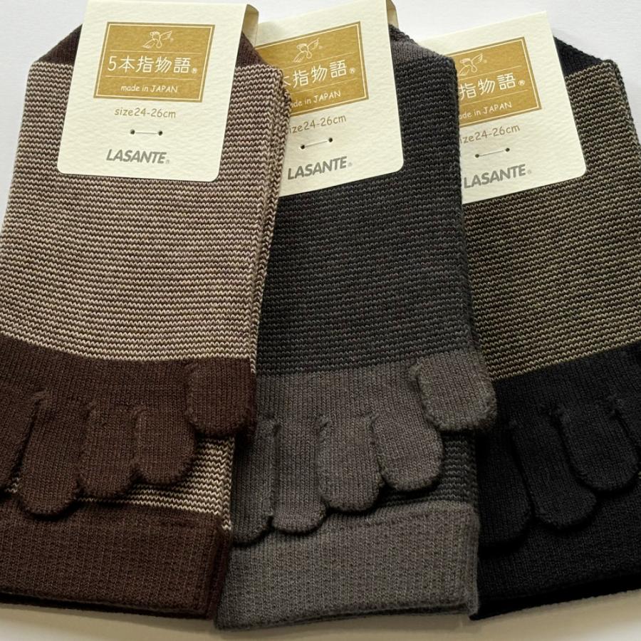 5本指ソックス クルー 24-26cm 26-28cm 8540 細ボーダー メンズ 五本指 靴下 ビジネス 日本製 LASANTE |  | 07