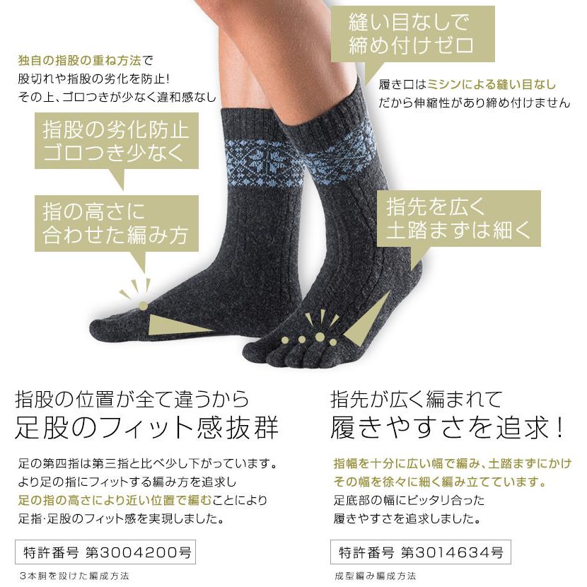 5本指ソックス 23-25cm ホールガーメント クルー メリノウール