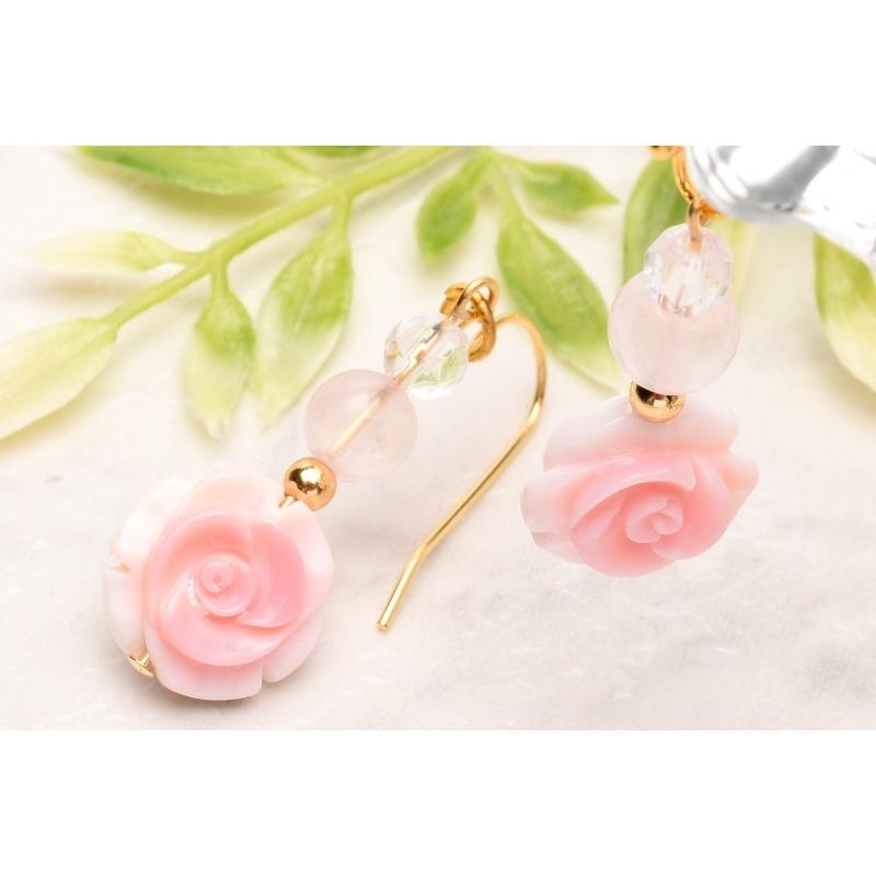 薔薇クイーンコンクシェルxローズクォーツ 当店オリジナル フック 