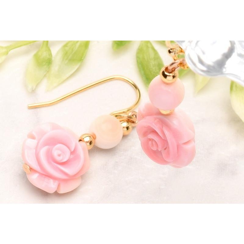 薔薇クイーンコンクシェル Bタイプ 当店オリジナル フックピアス_A1133 