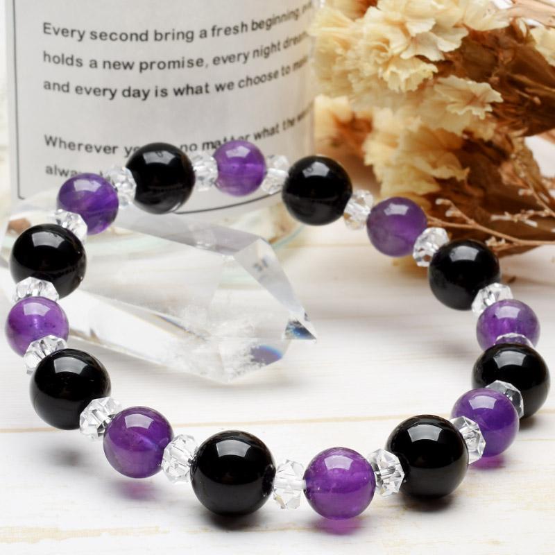 天然石ブレスレット アメジスト モリオンNo.5 モリオンとアメジストの