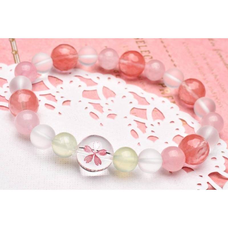 華やか桜の愛されブレス ローズクォーツ×プレナイト当店オリジナル 