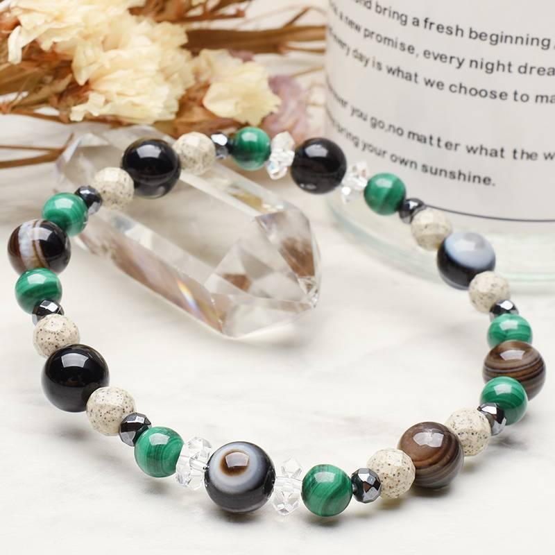 厄除けお守り】 天眼石 瑪瑙 マラカイト 北投石 ヘマタイト 水晶