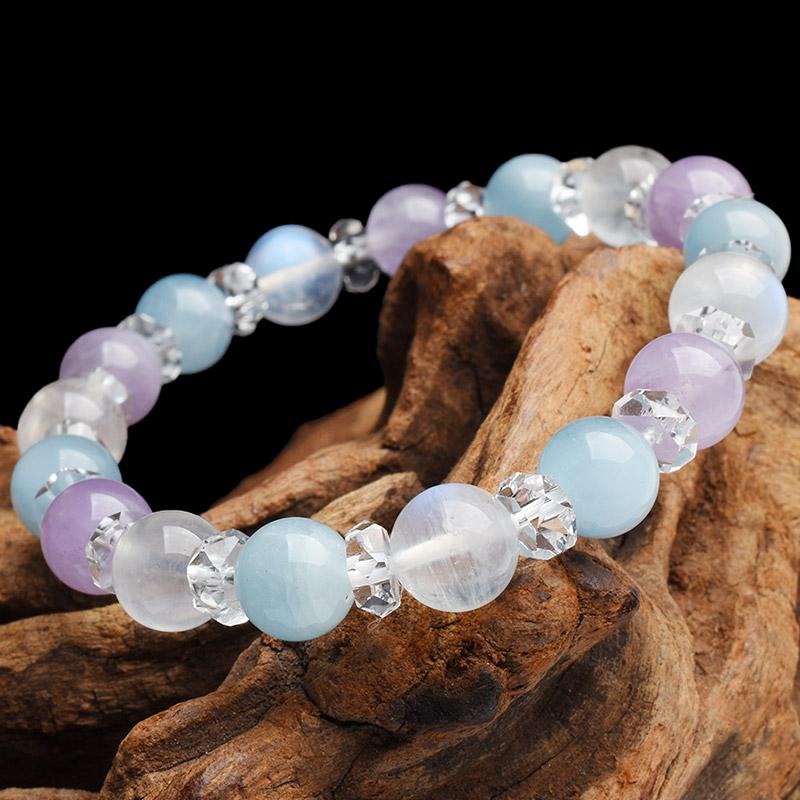 バラ彫りアクアマリン×ムーンストーン×ゲーサイトインアメジストデザインブレス ゲーサイトインアメジスト - WISH バラ彫りアクアマリン×ムーン