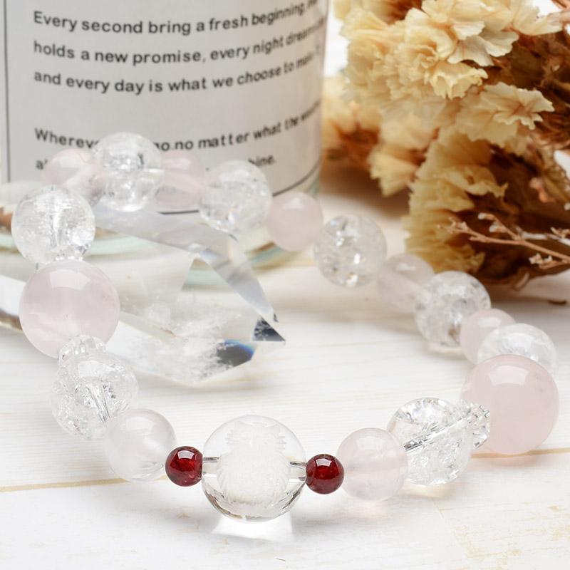 パワストーン 天然石 ふくろう 開運 ブレス ローズクォーツ クラック