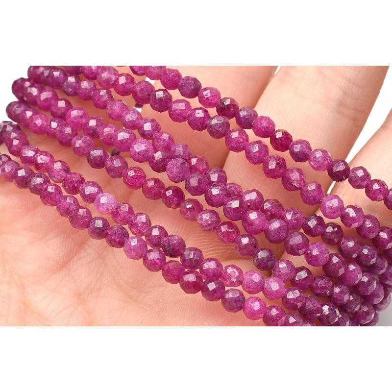 キラキラカット◇ ルビー 3mm ボールカット ブレスレット 1個売り