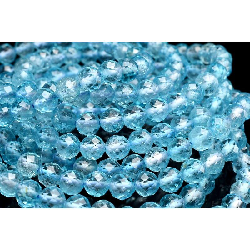 高発色◇キラキラカット ブルートパーズ 6mm 64面カット ブレスレット