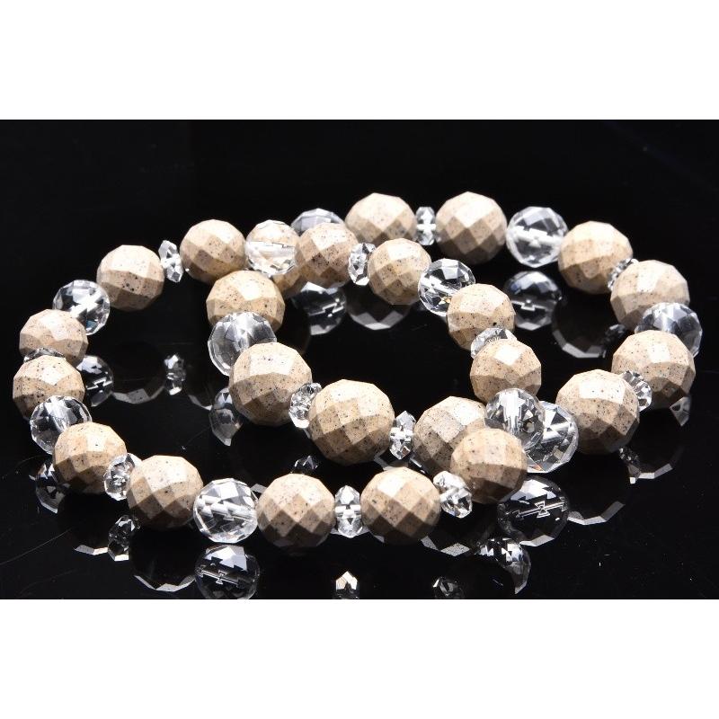 台湾産健康石 北投石＆水晶 64面カット 6mm ブレスレット_B431-6