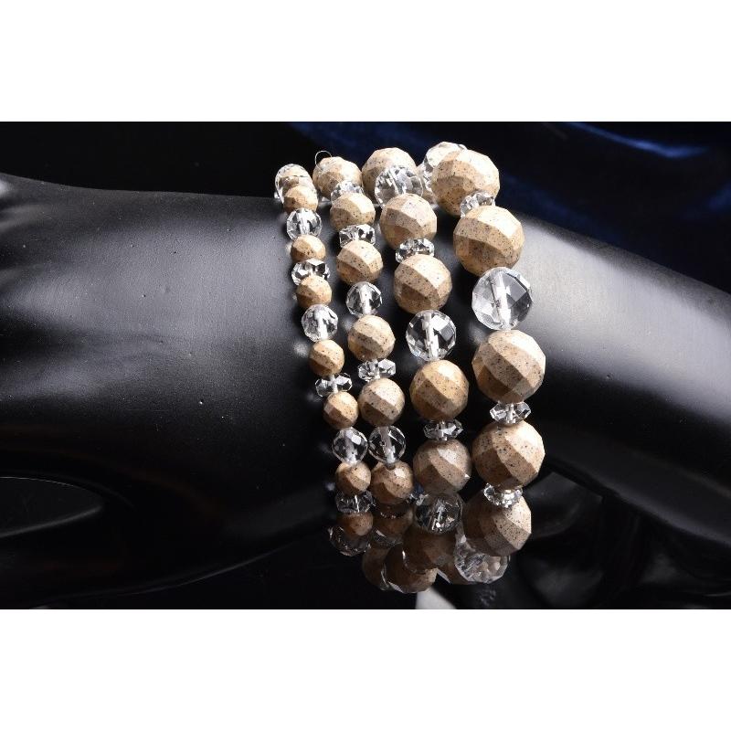 台湾産健康石 北投石＆水晶 64面カット 6mm ブレスレット_B431-6