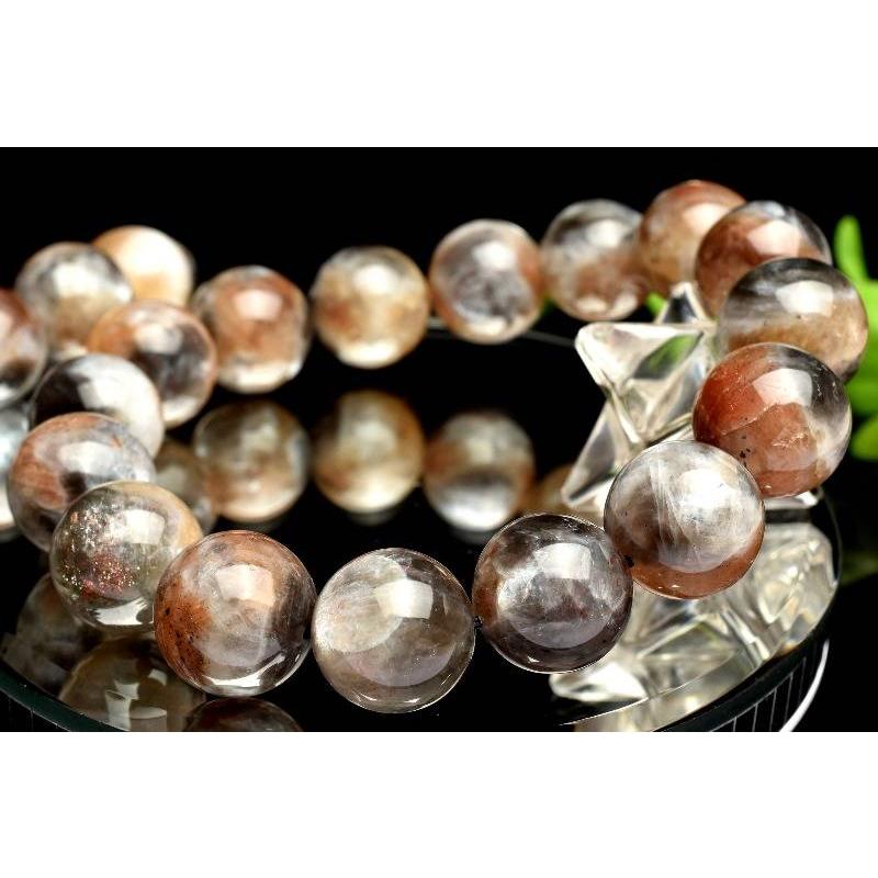 シックな輝き ブラックサンムーンストーン 13mm ブレスレット 1個売り