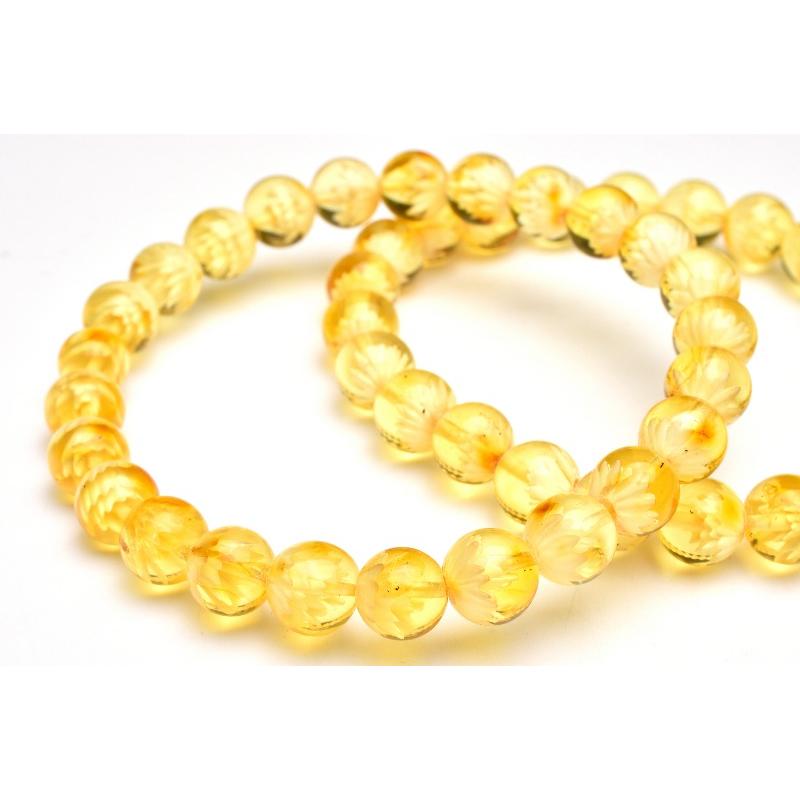 繊細彫刻◇透明 ゴールデンアンバー 黄金琥珀 6mm 睡蓮花内彫