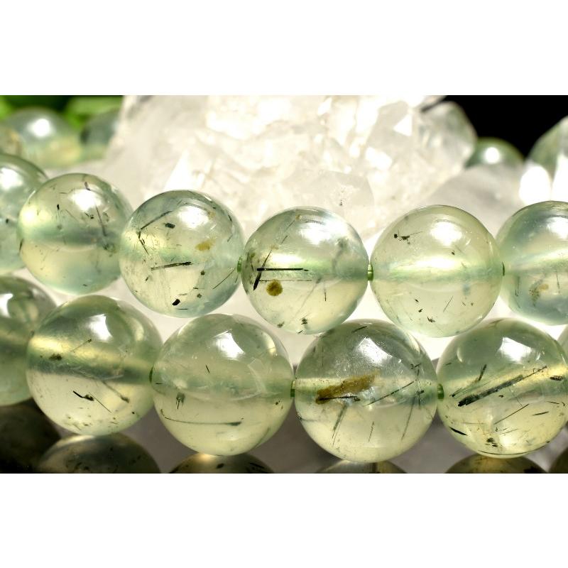 ブラックトルマリン入り プレナイト(葡萄石) 9mm ブレスレット 1個売り