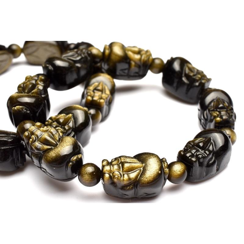 金の輝き！ ゴールデンオブシディアン 18x11(丸玉6.5)mm 貔貅彫刻