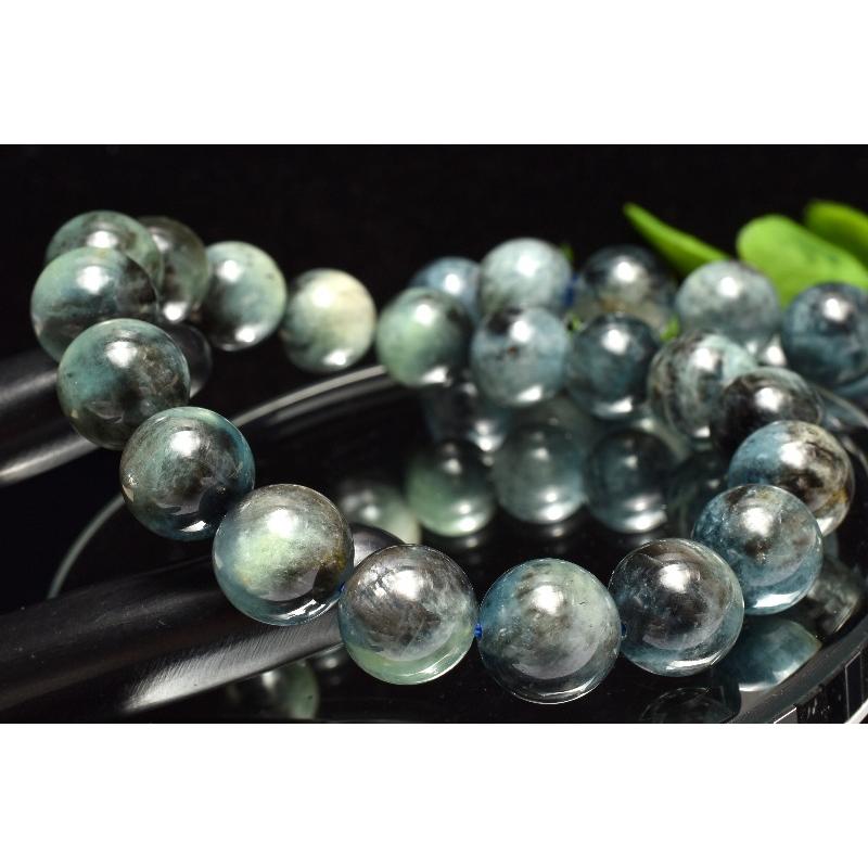 金属シラー◇南アフリカ産 ブラックアクアマリン 11.5mm ブレスレット 