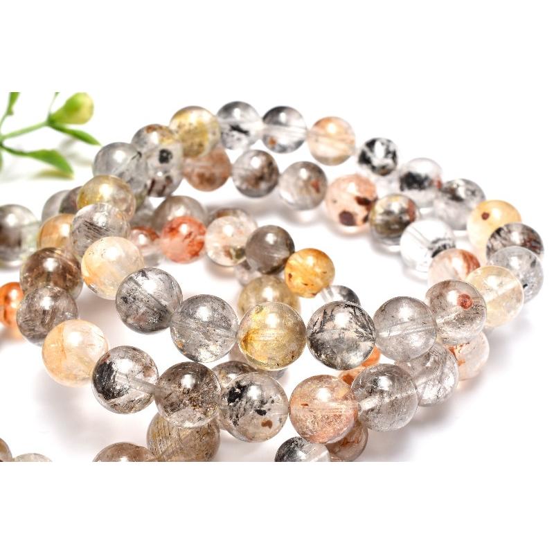 クリスマスセール　エレスチャル&ライモナイト　デザインブレスレット ヒマラヤ産◇ライモナイト共生 エレスチャルクォーツ 11.5mm