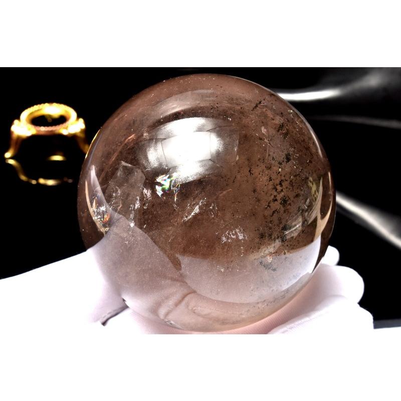 1点物】迫力サイズ！ スモーキークォーツ茶水晶 65mm 丸玉(台座付き