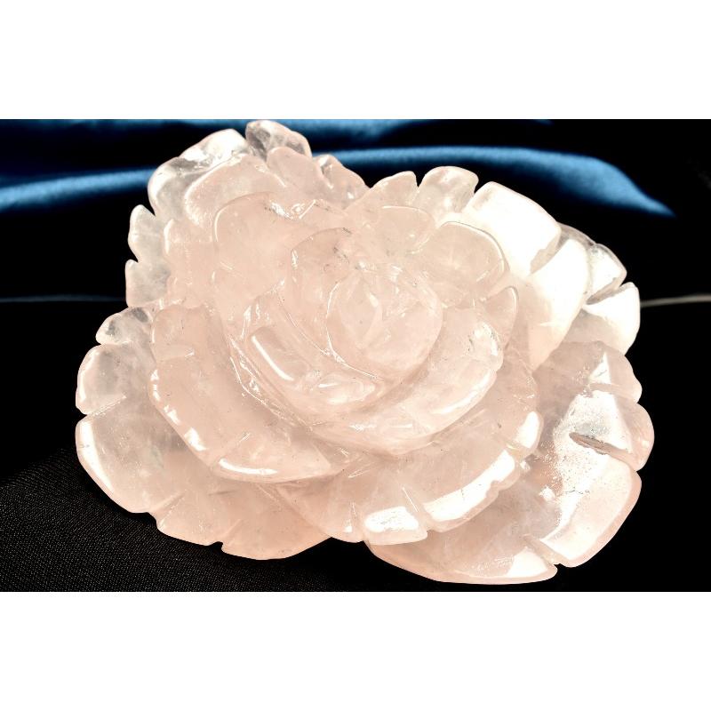 1点物】繊細彫刻 ローズクォーツ 104x102x41mm 花彫刻 置物 _CG6840