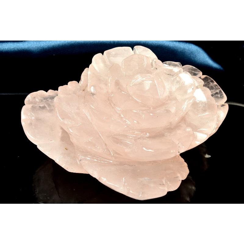 1点物】繊細彫刻 ローズクォーツ 104x102x41mm 花彫刻 置物 _CG6840