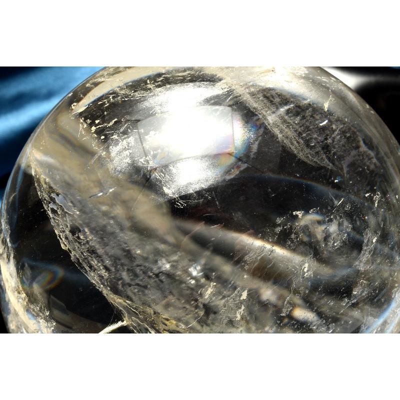 1点物】迫力の大玉！◇虹入り レインボー水晶 106mm 丸玉(台座付き
