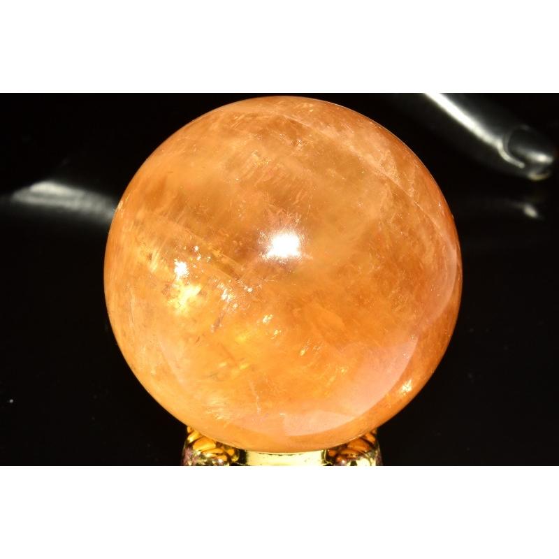 1点物】キャッツアイ効果 イエローカルサイト 64mm 丸玉(台座付き