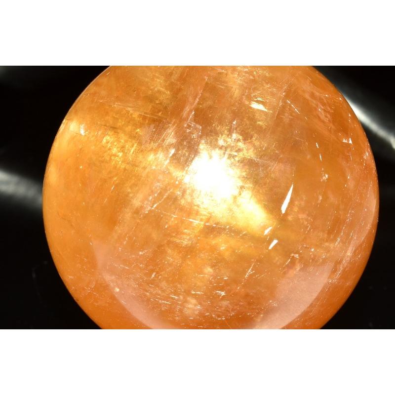 1点物】キャッツアイ効果 イエローカルサイト 64mm 丸玉(台座付き