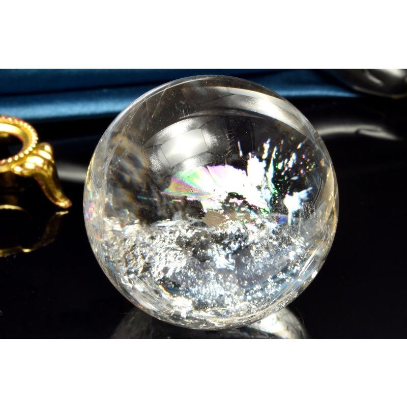 【１点物】高透明◇アイリスクォーツ レインボー水晶 50mm 丸玉(台座付き) スフィア _CG7172【宅急便のみ】の画像