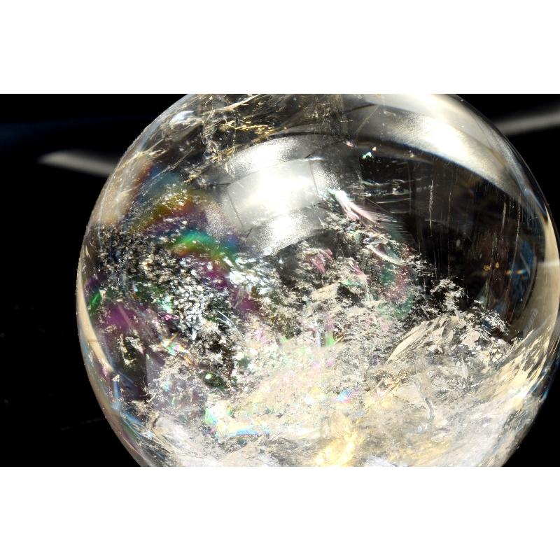 【１点物】高透明◇アイリスクォーツ レインボー水晶 50mm 丸玉(台座付き) スフィア _CG7172【宅急便のみ】の画像