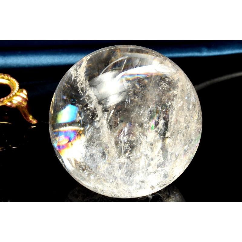 1点物】高透明◇アイリスクォーツ レインボー水晶 55mm 丸玉(台座付き
