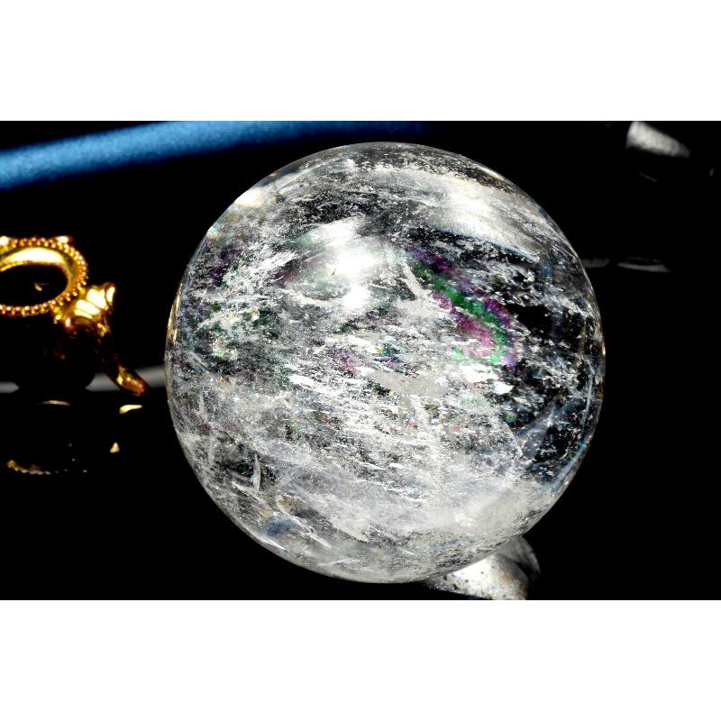 1点物】高透明◇アイリスクォーツ レインボー水晶 50mm 丸玉(台座付き 
