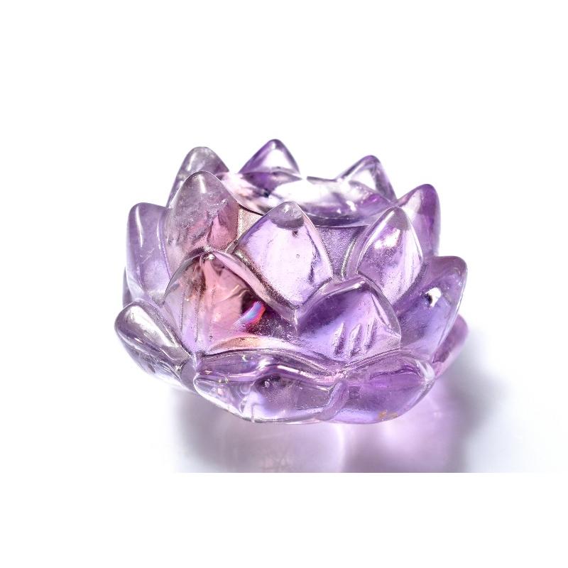 1点物】繊細彫刻 アメトリン 38x27mm 睡蓮花彫刻 置物 _CG7441