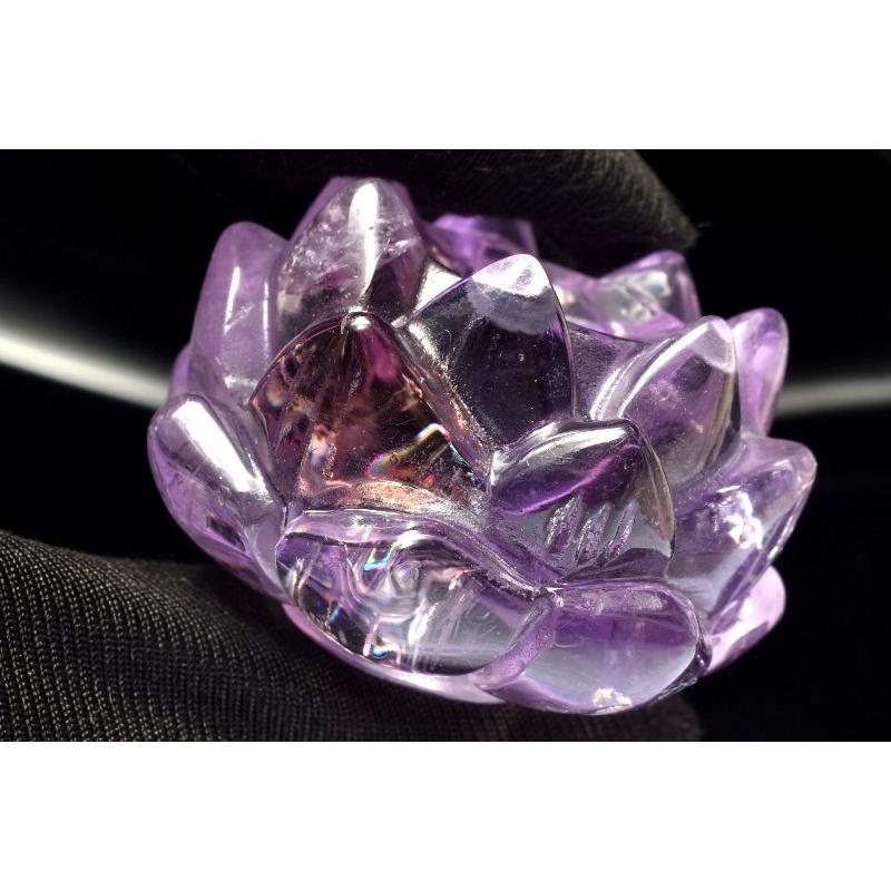 1点物】繊細彫刻 アメトリン 38x27mm 睡蓮花彫刻 置物 _CG7441