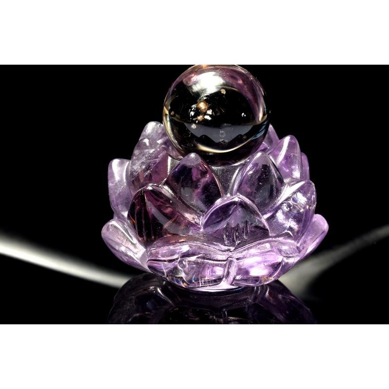 1点物】繊細彫刻 アメトリン 38x27mm 睡蓮花彫刻 置物 _CG7441