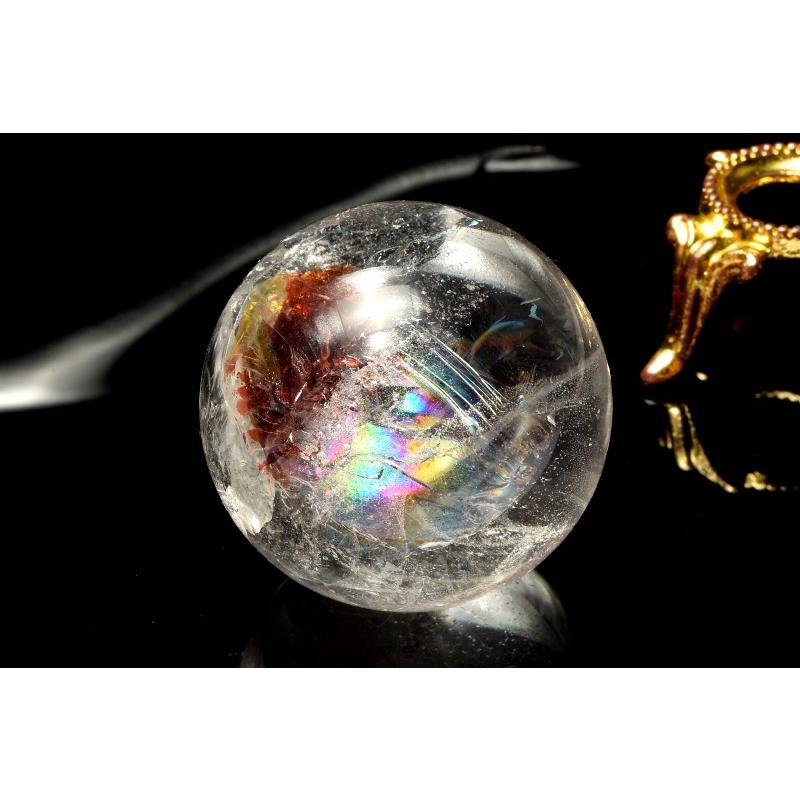 1点物】虹入り！ オーロラクォーツ 31mm 丸玉(台座付き) スフィア