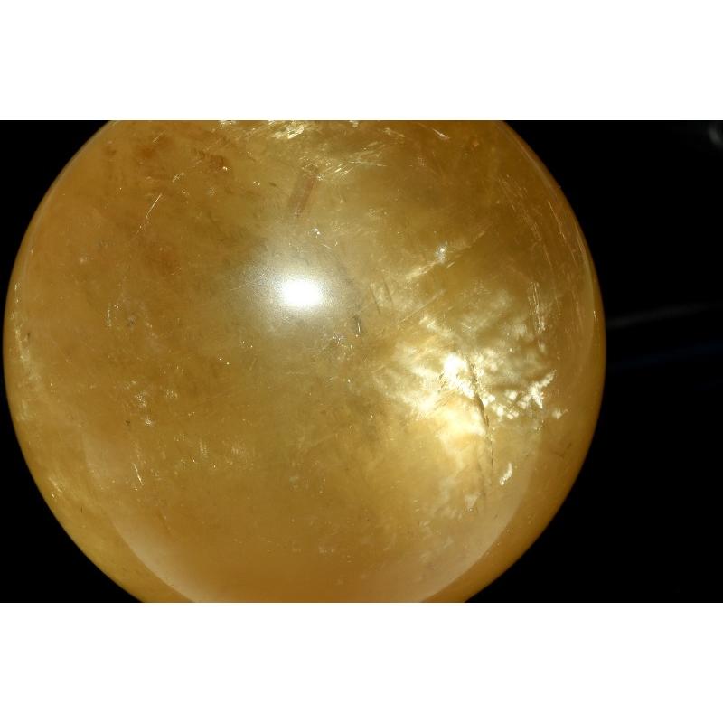 1点物】キャッツアイ効果 イエローカルサイト 60mm 丸玉(台座付き