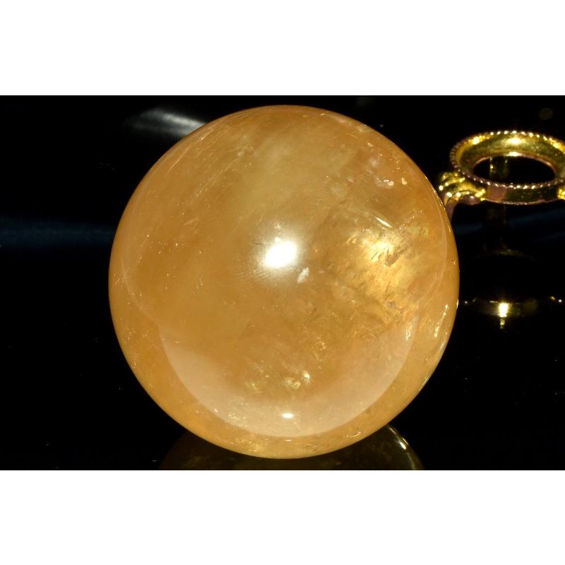 1点物】キャッツアイ効果 イエローカルサイト 60mm 丸玉(台座付き