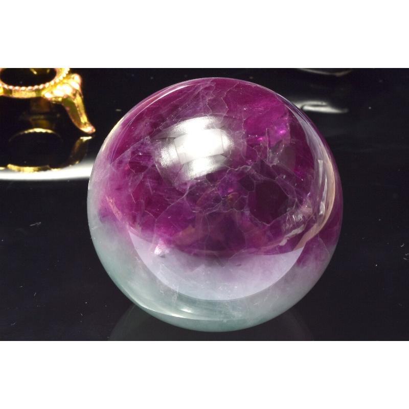 1点物】希少◇バイカラー フローライト 51.5mm 丸玉(台座付き
