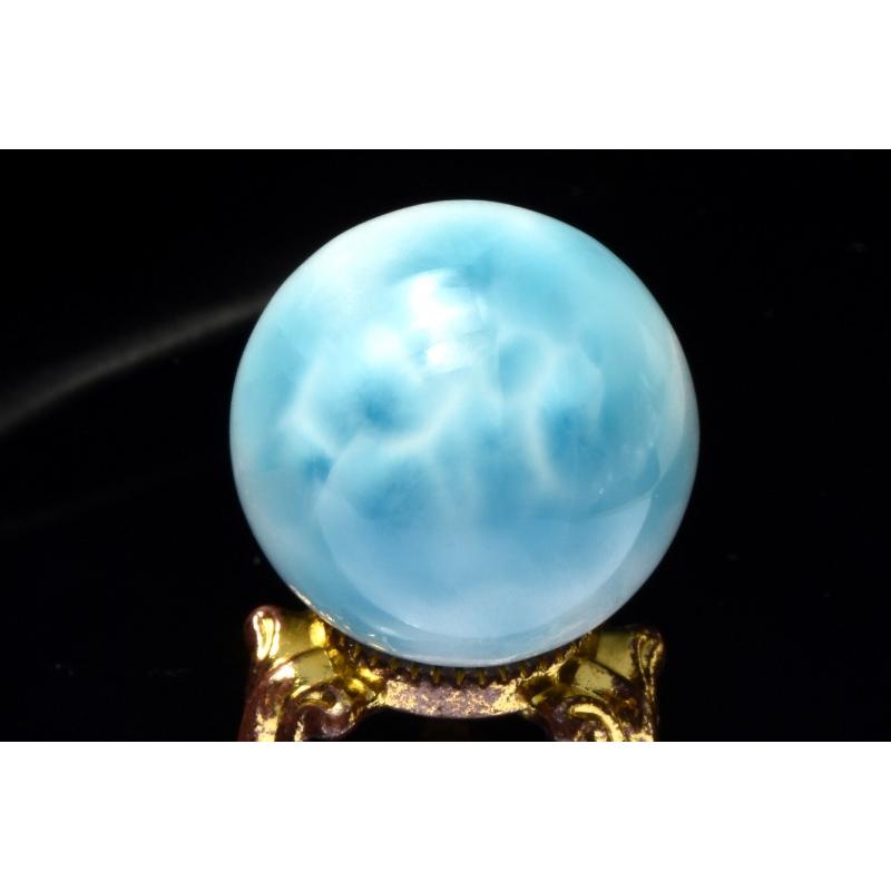 1点物】くっきり波模様 ラリマー 25mm 丸玉(台座付き) スフィア