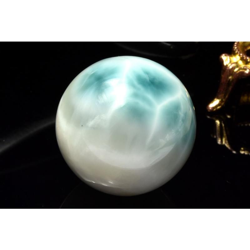 1点物】くっきり波模様 ラリマー 30mm 丸玉(台座付き) スフィア