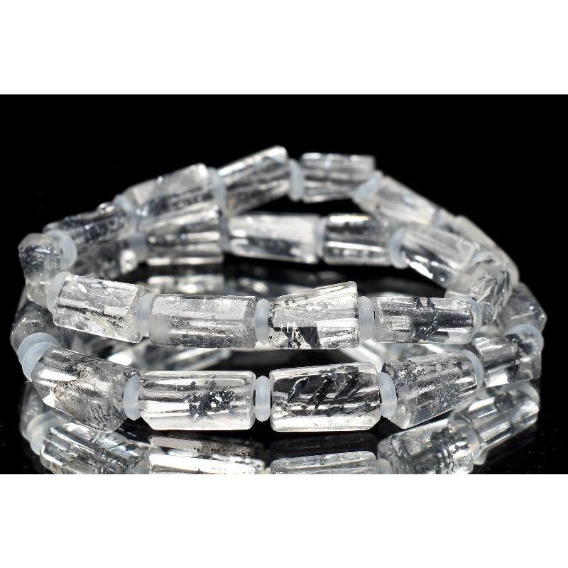 【１点物】AAAA希少☆ルーマニア産 スティブナイトインクォーツ　6-9x3mm　原石ラフカット ブレスレット _E478の画像