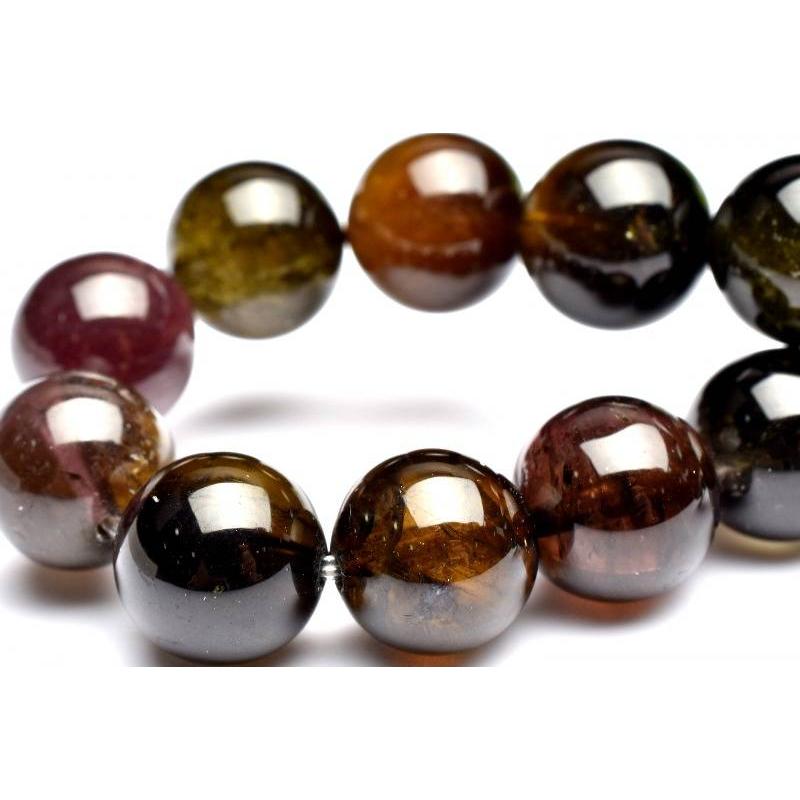 ★クリアマルチカラートルマリン 9ミリ珠 ブレスレット(SA+) 1点物】透明濃色◇マルチカラー トルマリン 9mm ブレスレット _K5906