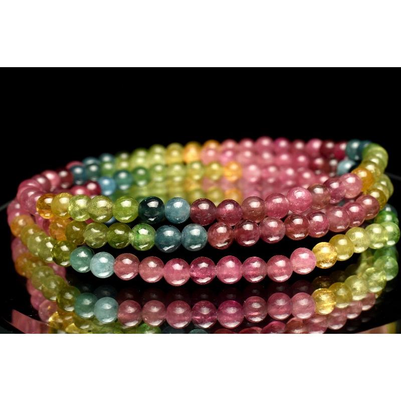 1点物】高品質◇マルチカラー MIXトルマリン 4mm 3連タイプ 