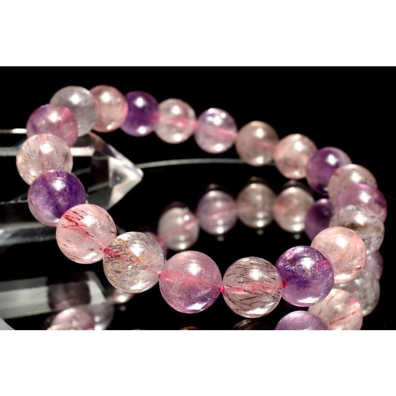 大特価◆新品！レア!ピンクスーパーセブンブレスレット 7つの鉱物 奇跡の石 運気 愛 調和 能力開花 豪華 きらきら