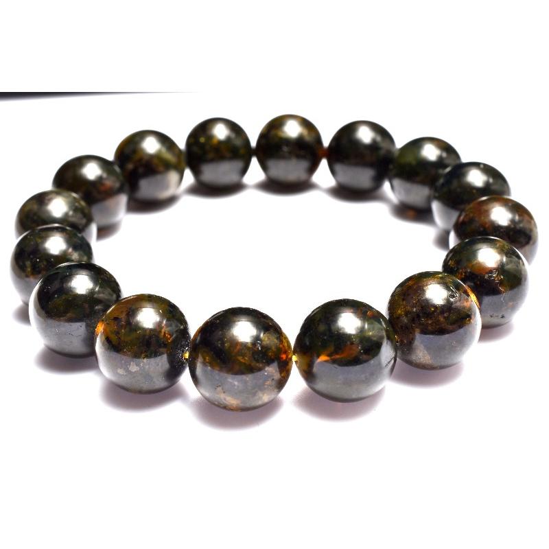 1点物】ロシア産 アンバー琥珀(薬珀) 13.5mm ブレスレット _MA7856