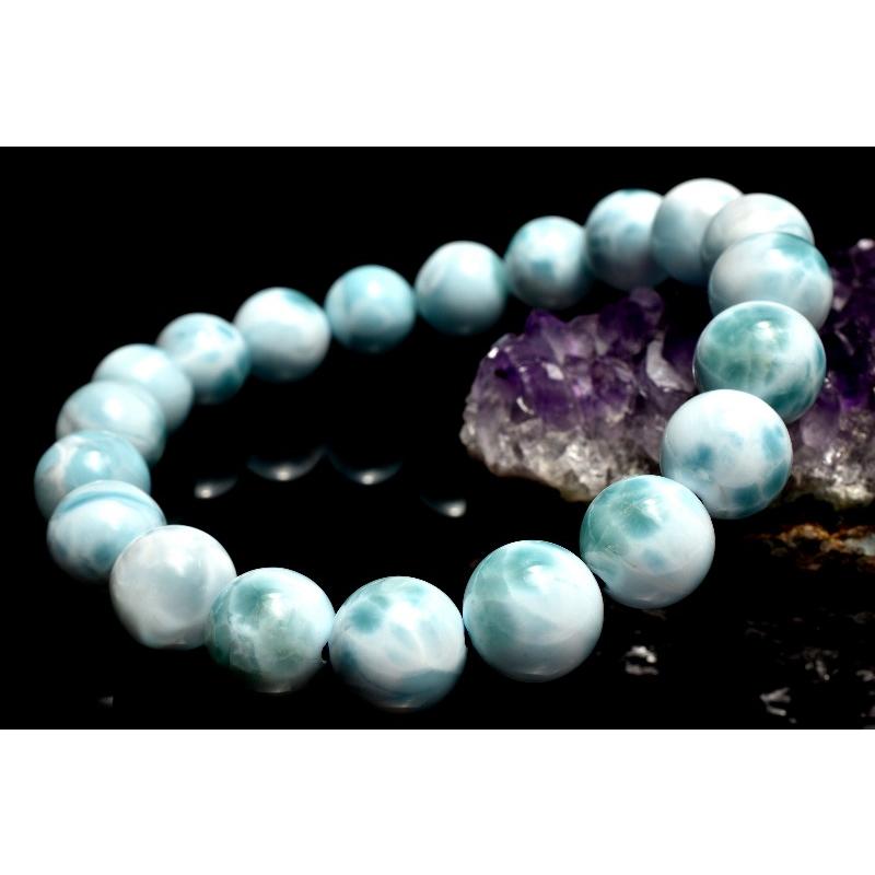 【新入荷】　ラリマー　ブレスレット10〜10.6㎜（新品未使用）波模様美しい♡ 鑑定書付き☆くっきり波模様！ドミニカ産ラリマーブレスレット9.5mm