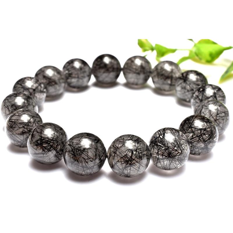 極美品♡うるうる艶々♡上質♡トルマリン♡k18♡編み込みブレスレット 1点物】放射状◇黒い針 ブラックトルマリンインクォーツ 13mm